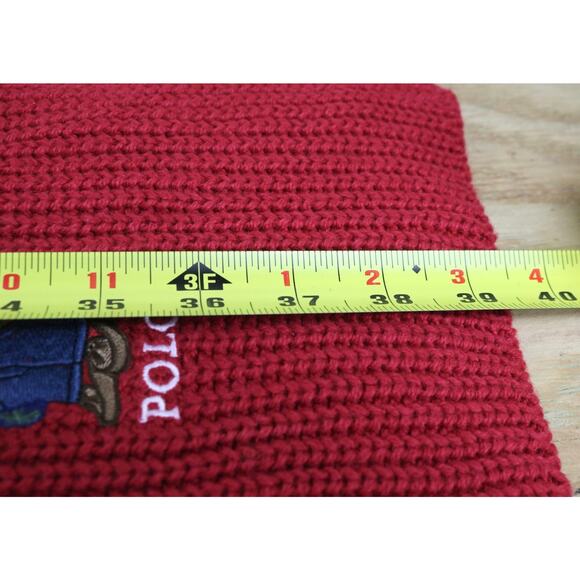 Polo Ralph Lauren Scarf Mens Red Ribbed Wool Blend Winter Toggle Coat Bear Logo - Picture 5 of 6